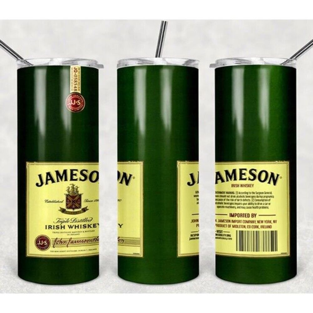 JAMESON IRISH WHISKEY TUMBLER- One 20oz Metal Insulated Tumbler, Lid & Straw
